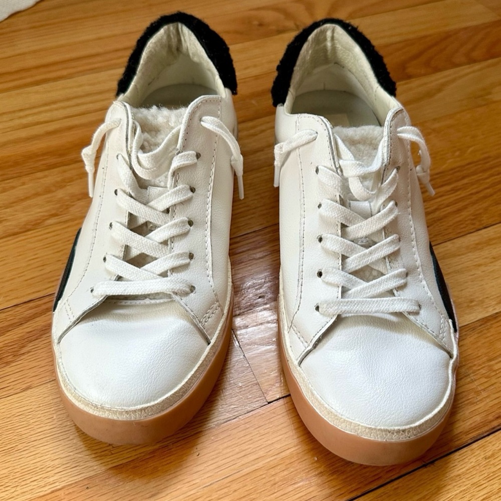 DV by Dolce Vita White and Black Plush Sneakers